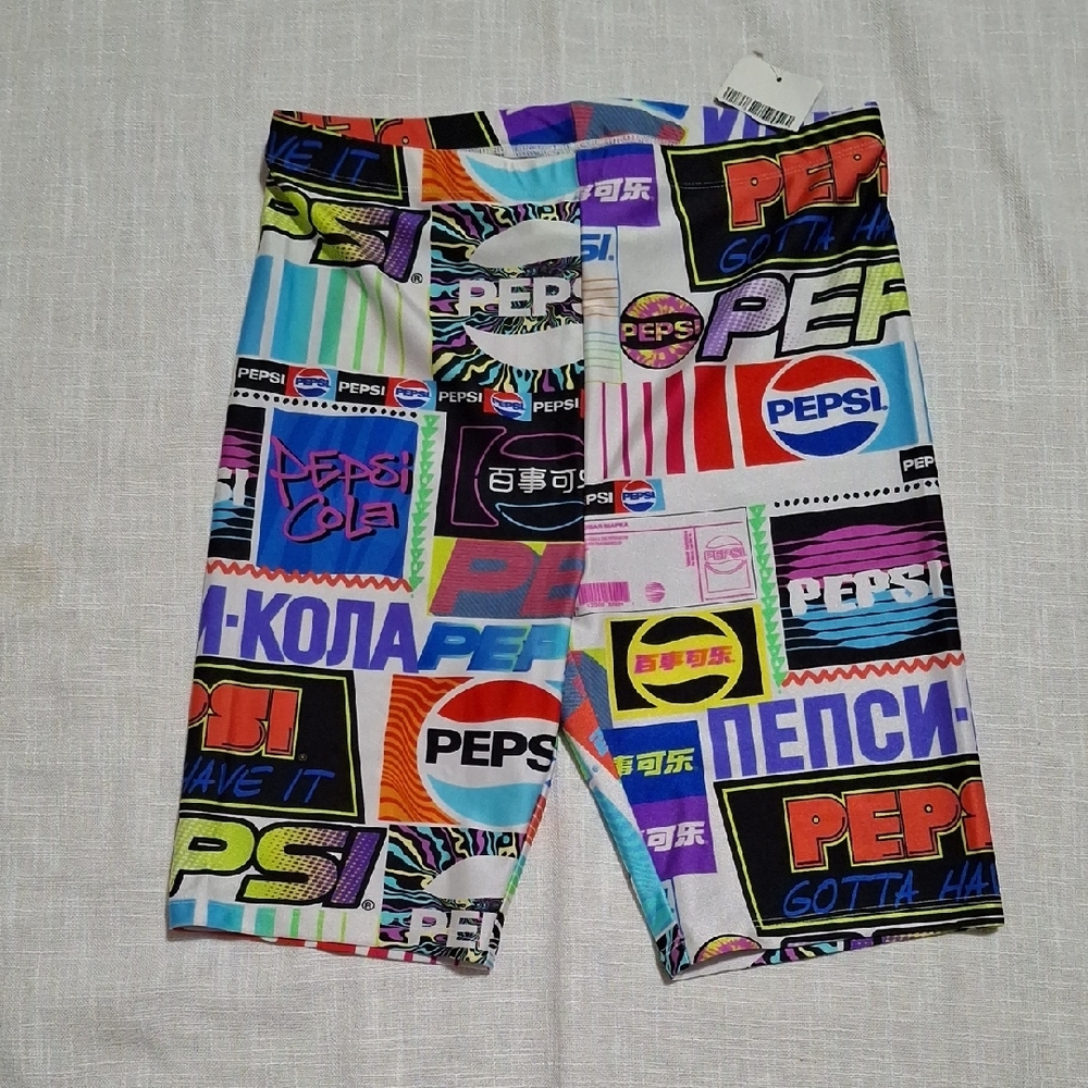 NWT Pepsi Multicolor Logo Panel Biker Shorts Size M